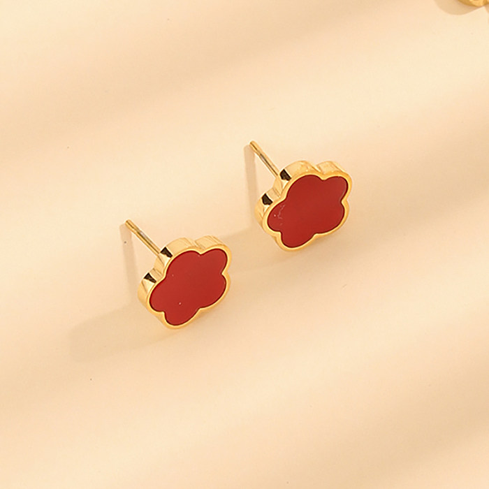 1 Pair Casual Simple Style Flower Plating Inlay Stainless Steel Shell 18K Gold Plated Ear Studs