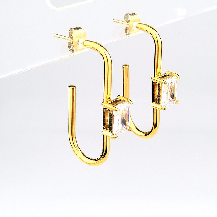 1 Paar klassische Zirkon-Ohrringe aus Edelstahl mit geometrischer Beschichtung