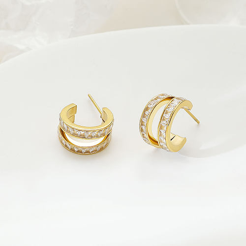 1 Pair Casual Simple Style C Shape Inlay Stainless Steel  Zircon Gold Plated Ear Studs