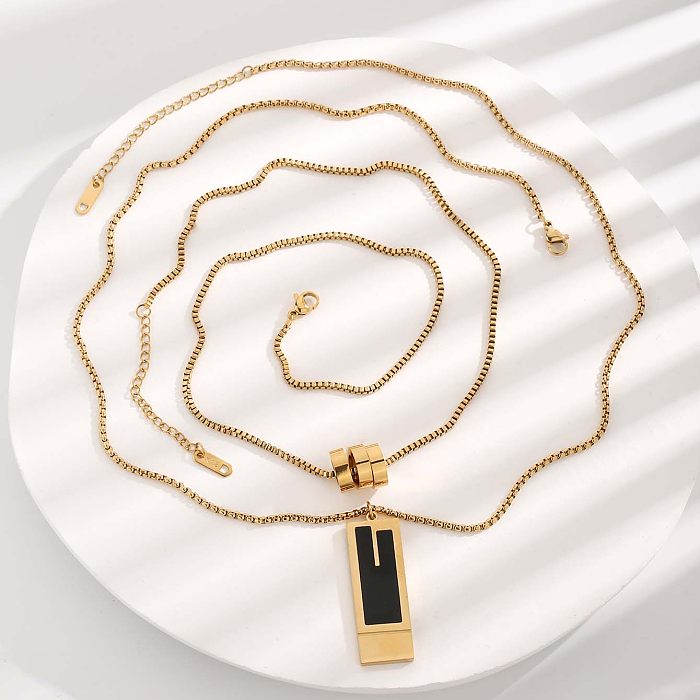 Roman Style Solid Color Roman Numeral Resin Stainless Steel Plating Inlay Zircon Gold Plated Pendant Necklace
