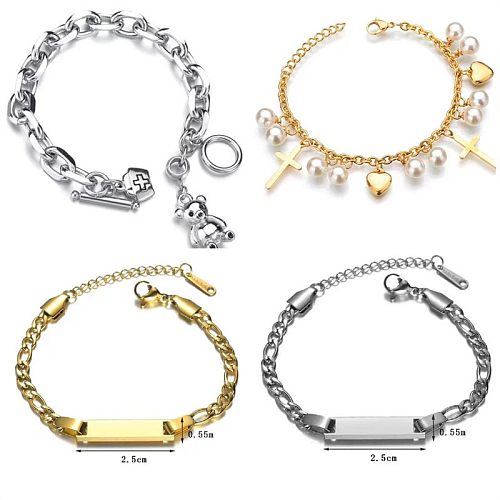 Casual Streetwear Geometric Bear Heart Shape Stainless Steel Plating Bracelets