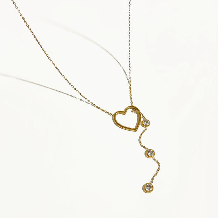 Elegant Heart Shape Stainless Steel  Plating Inlay Zircon Pendant Necklace 1 Piece