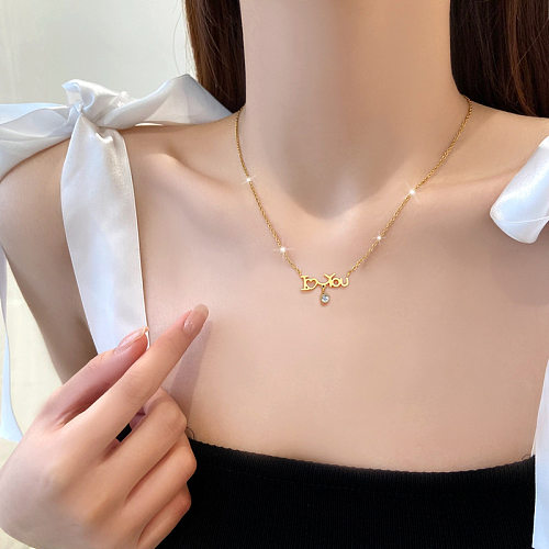Elegant Letter Heart Shape Stainless Steel Plating Inlay Zircon Pendant Necklace