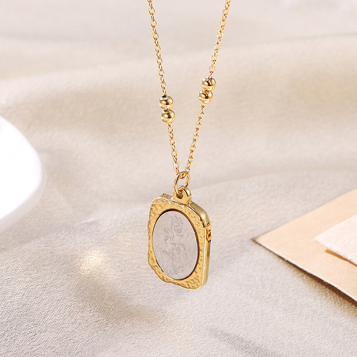 Elegant Luxurious Shiny Portrait Moon Rose Stainless Steel  Plating 18K Gold Plated Pendant Necklace