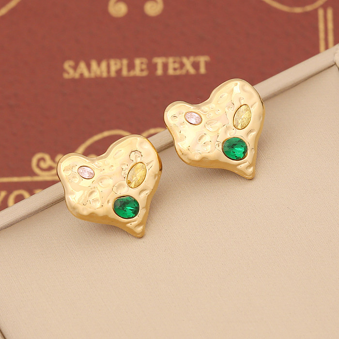 1 Pair Retro Lady Commute Heart Shape Stainless Steel  Plating Inlay Natural Stone Turquoise Earrings