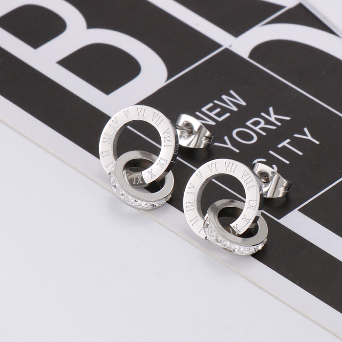 Fashion Letter Stainless Steel  Plating Zircon Earrings 1 Pair