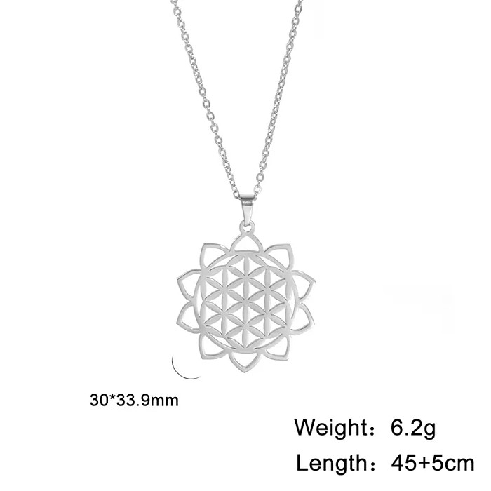 Bohemian Simple Style Floral Stainless Steel  Hollow Out Pendant Necklace