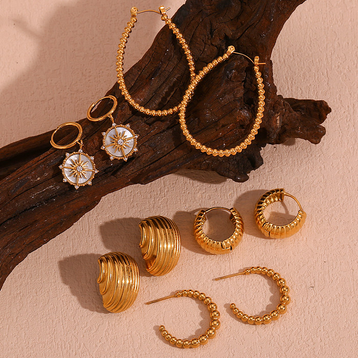 1 paire de boucles d'oreilles pendantes plaquées or 18 carats, Style Vintage classique, incrustation de soleil, strass en acier inoxydable