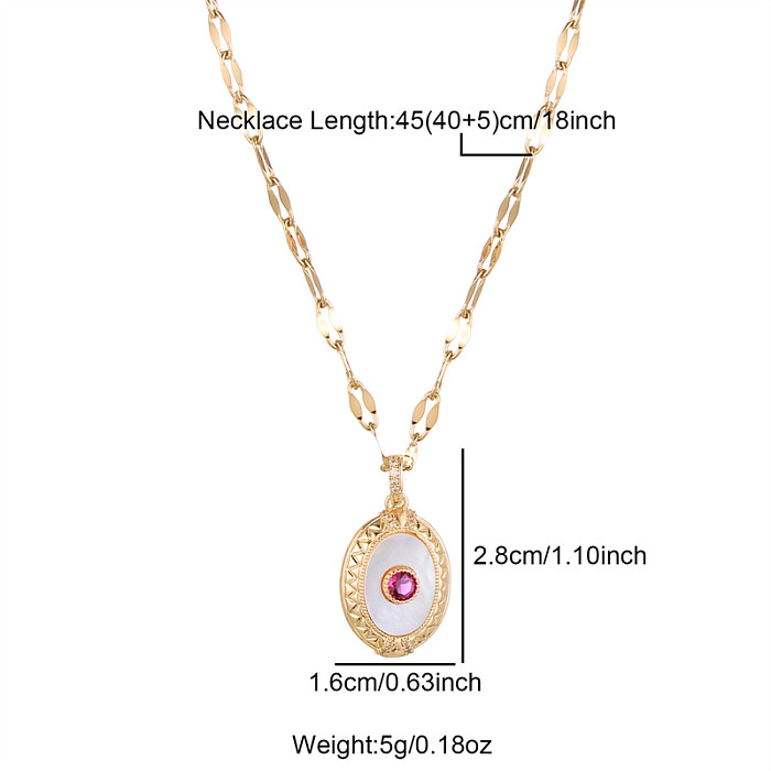 IG Style Vintage Style Oval Stainless Steel  Plating Inlay Rhinestones 18K Gold Plated Pendant Necklace