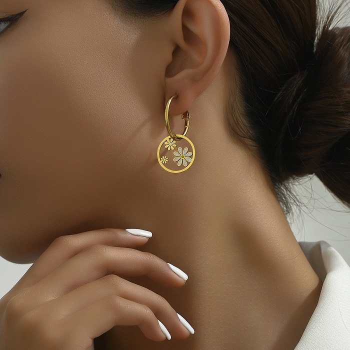 1 paire de boucles d'oreilles pendantes en acier inoxydable plaqué or 18 carats pour femme de style IG