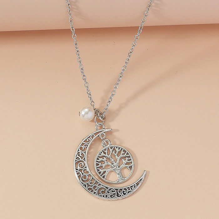 Moon Tree Hollow Pendant Pearl Accessories Luxury Niche Necklace