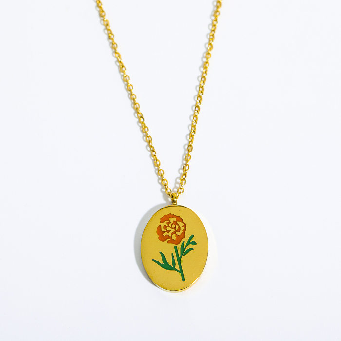 1 Stück einfache Halskette mit Rosenblüten-Chrysanthemen-Anhänger aus Edelstahl
