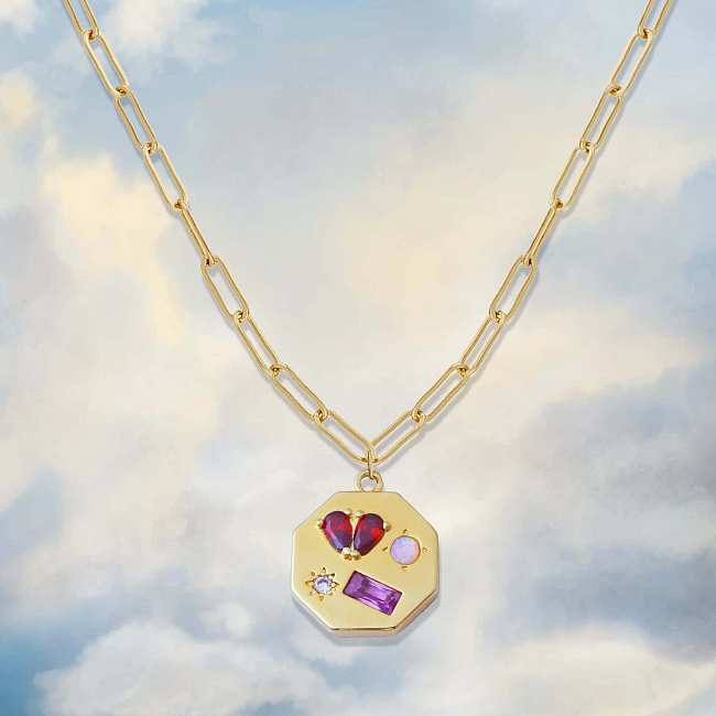 Collier pendentif en forme de cœur romantique de Style Vintage, incrustation de placage en acier inoxydable en Zircon plaqué or 18 carats