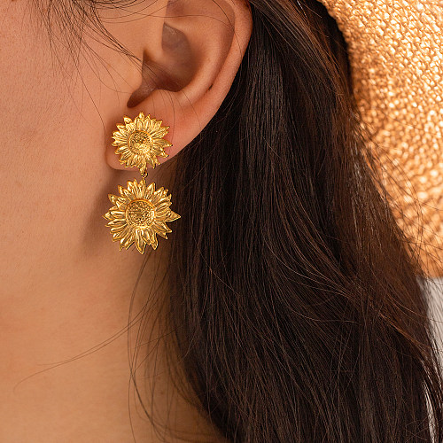 1 Pair IG Style Casual Sunflower Plating Stainless Steel  18K Gold Plated Drop Earrings