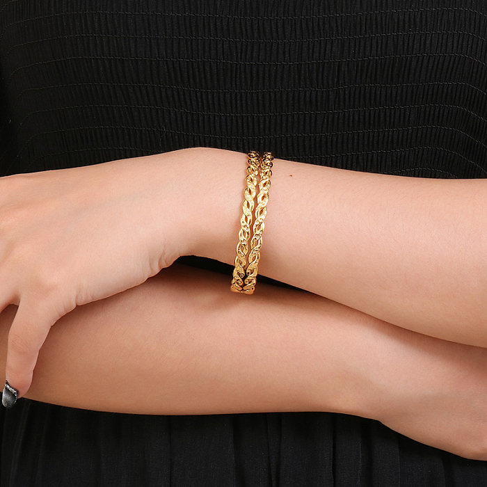 Estilo moderno estilo simples cor sólida aço inoxidável titânio banhado a ouro strass pulseira a granel