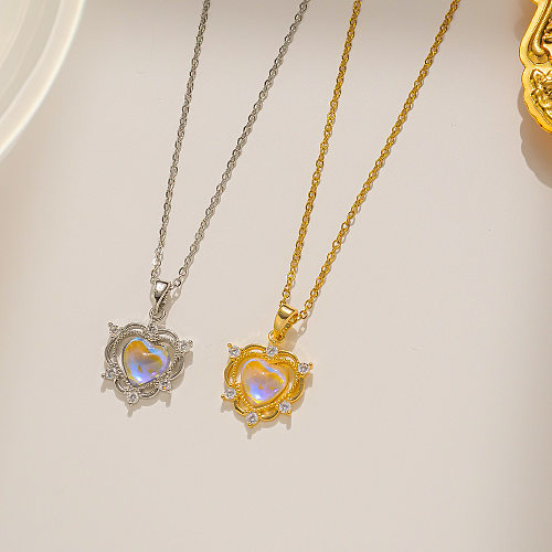 Wholesale Simple Style Heart Shape Stainless Steel Crystal Pendant Necklace