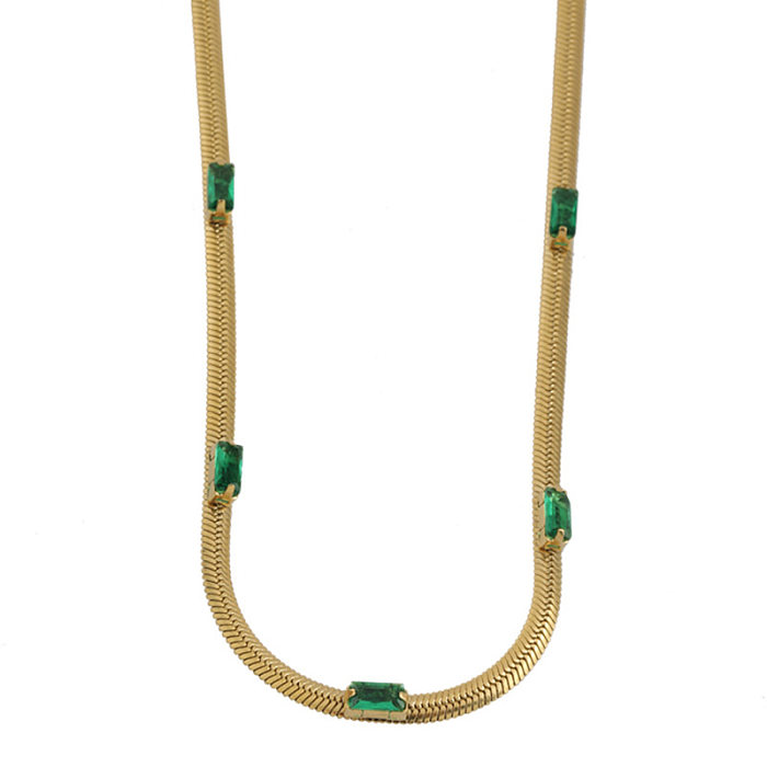 Schlichter Stil, quadratische Halskette mit Intarsien aus Edelstahl und Zirkon mit 18-Karat-Vergoldung