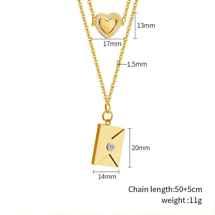 Moda envelope pingente de aço inoxidável colar chapeamento incrustação diamante artificial colares de aço inoxidável