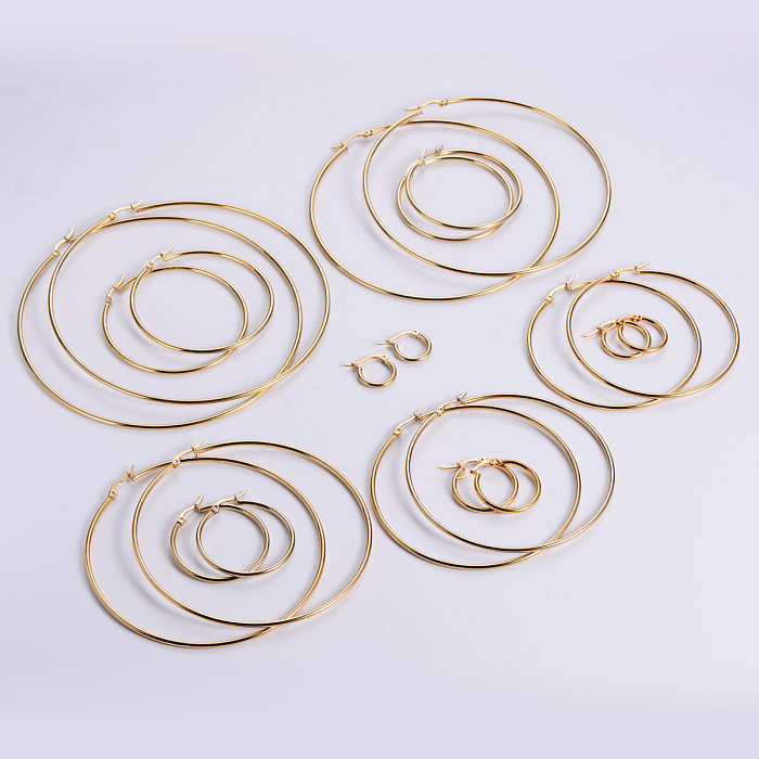 Boucles d'oreilles plaquées en acier inoxydable, style simple, cercle, 1 paire