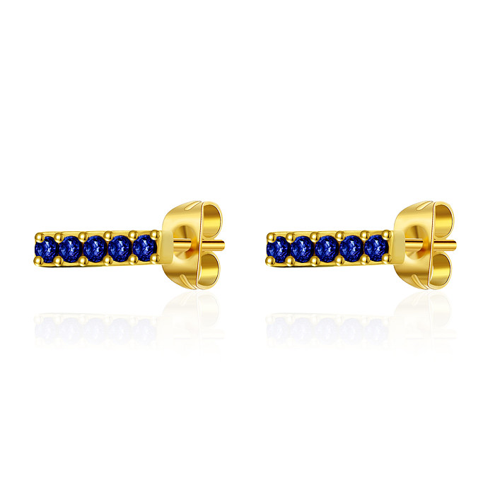 1 Pair Simple Style Round Plating Inlay Stainless Steel  Stainless Steel Zircon Gold Plated Ear Studs