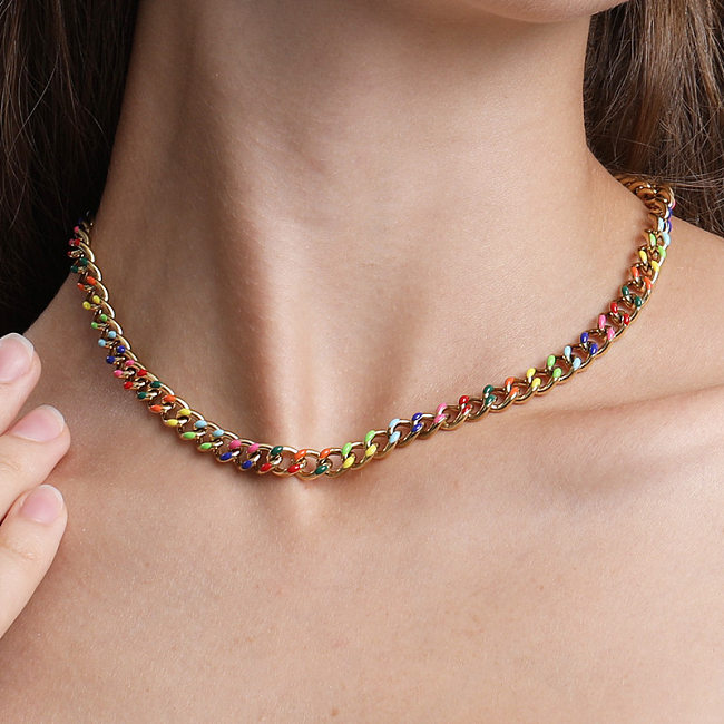 Casual Hip-Hop Multicolor Stainless Steel Enamel Plating Necklace