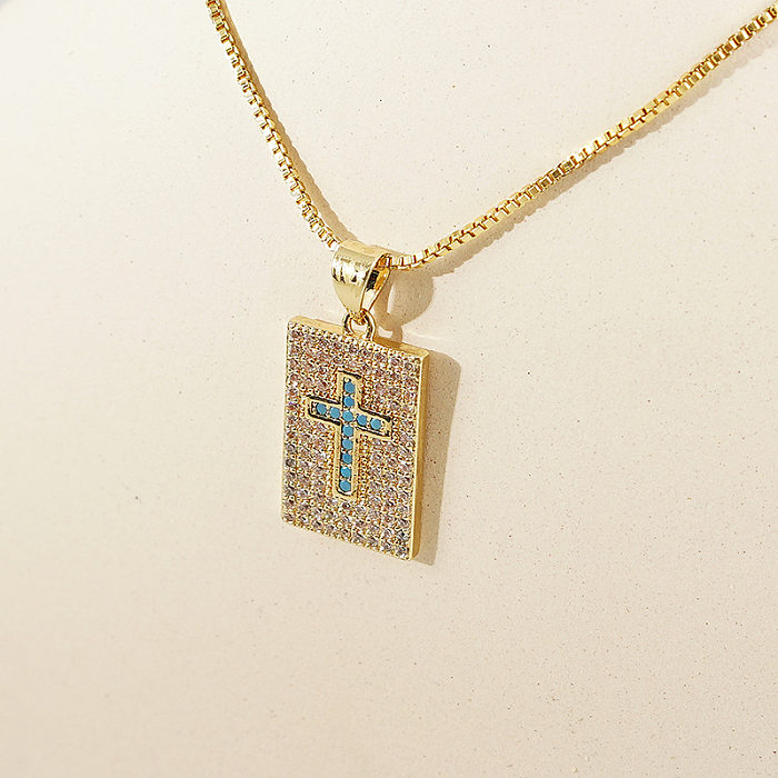 Heart Square Necklace Female Retro 18k Gold Stainless Steel Zircon Sweater Chain