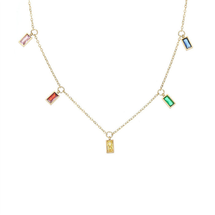 Damen-Halskette im schlichten klassischen Stil mit rechteckigem Edelstahl und vergoldetem Zirkon in großen Mengen