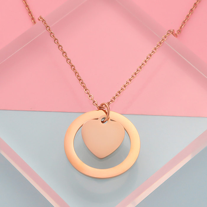 Collier avec pendentif en forme de cœur, Style Simple et classique, en acier inoxydable, plaqué or et argent, en vrac