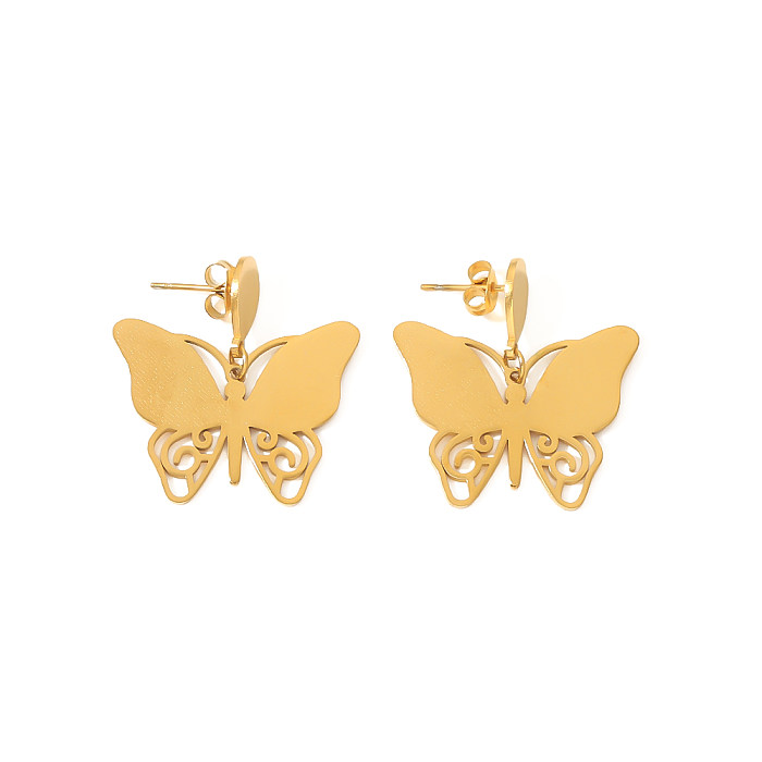 1 Pair Vintage Style Sweet Butterfly Plating Hollow Out Stainless Steel  18K Gold Plated Ear Studs