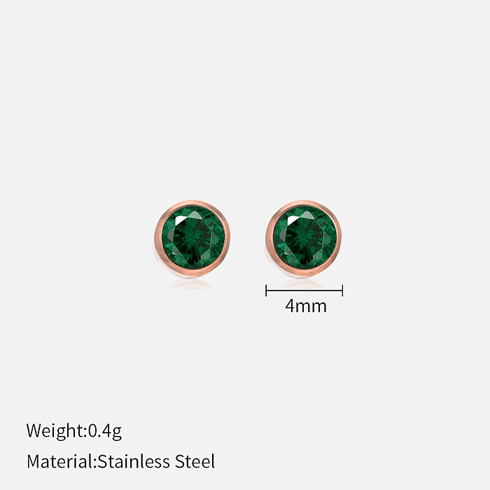 Simple Style Round Stainless Steel  Plating Rhinestones Ear Studs 1 Pair