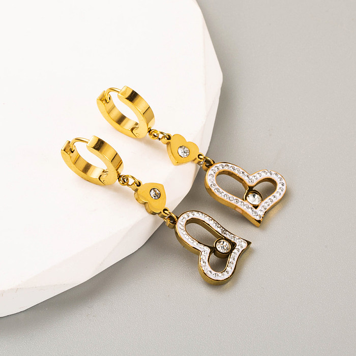 1 Pair Casual Elegant Sweet Pentagram Heart Shape Stainless Steel Plating Inlay Rhinestones Gold Plated Drop Earrings