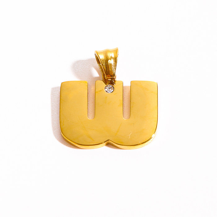 Style Simple Style classique lettre en acier inoxydable placage en acier inoxydable incrustation Zircon plaqué or 18 carats collier pendentif