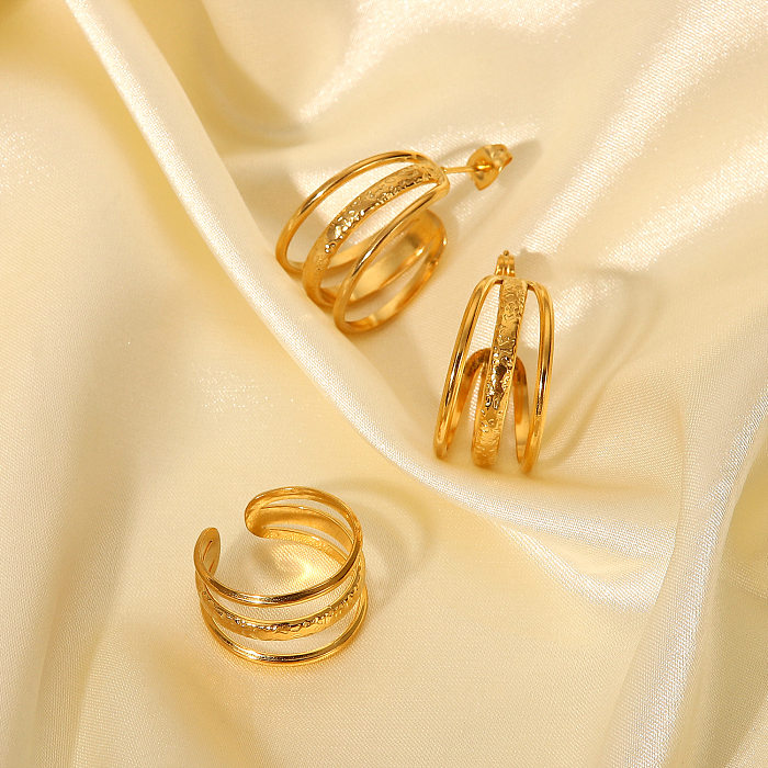 Anel de brincos de linha em forma de C de aço inoxidável banhado a ouro 18K da moda