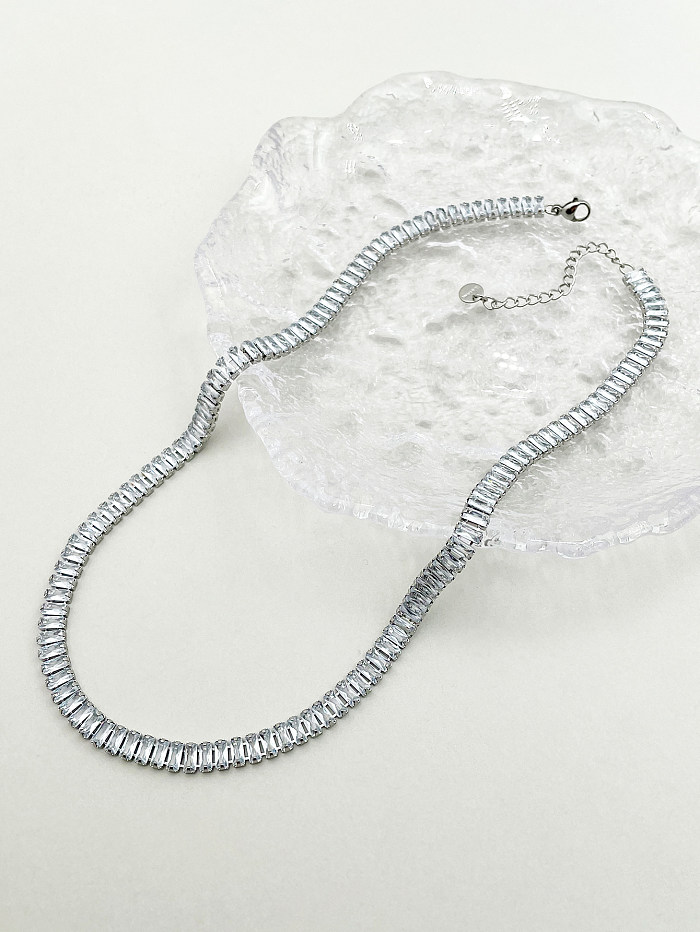 Glamouröse rechteckige Halskette aus Edelstahl mit Zirkoneinlage