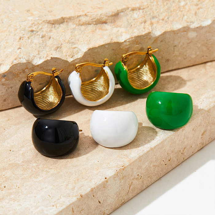 1 par de brincos de orelha banhados a ouro de aço inoxidável com revestimento em bloco colorido de estilo simples