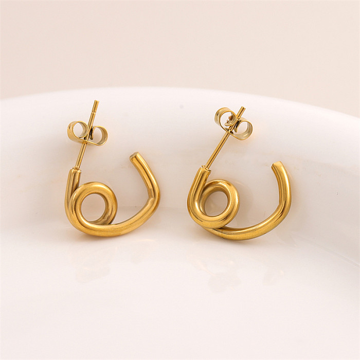 1 Pair Retro Simple Style C Shape Round Plating Stainless Steel  18K Gold Plated Hoop Earrings