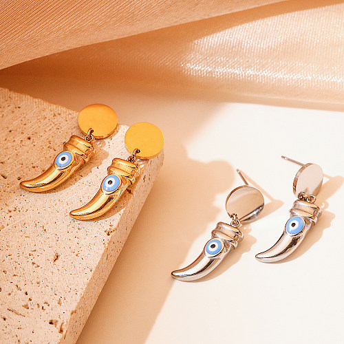 1 Pair Artistic Eye Enamel Stainless Steel 18K Gold Plated Drop Earrings