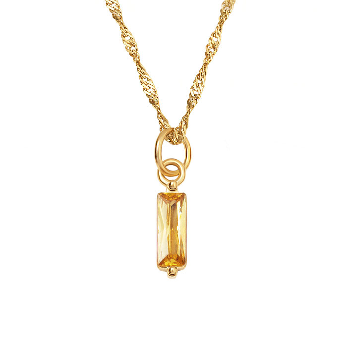 Retro Simple Style Square Stainless Steel Copper Plating Inlay Zircon 18K Gold Plated Pendant Necklace