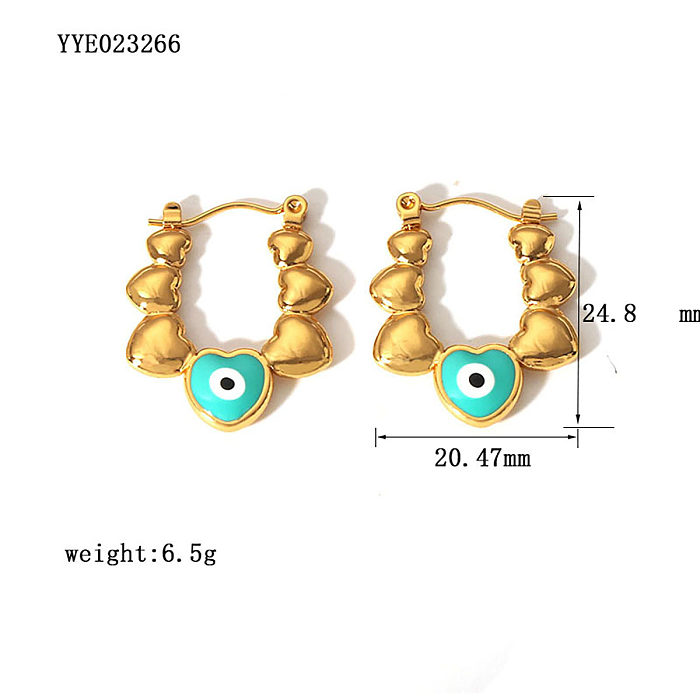 1 Paar Teufelsauge-Herzform-Creolen im Vintage-Stil mit Inlay aus Edelstahl, Strasssteinen und Perlen, 18 Karat vergoldet