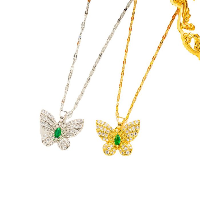 Casual Butterfly Stainless Steel Plating Inlay Zircon Pendant Necklace