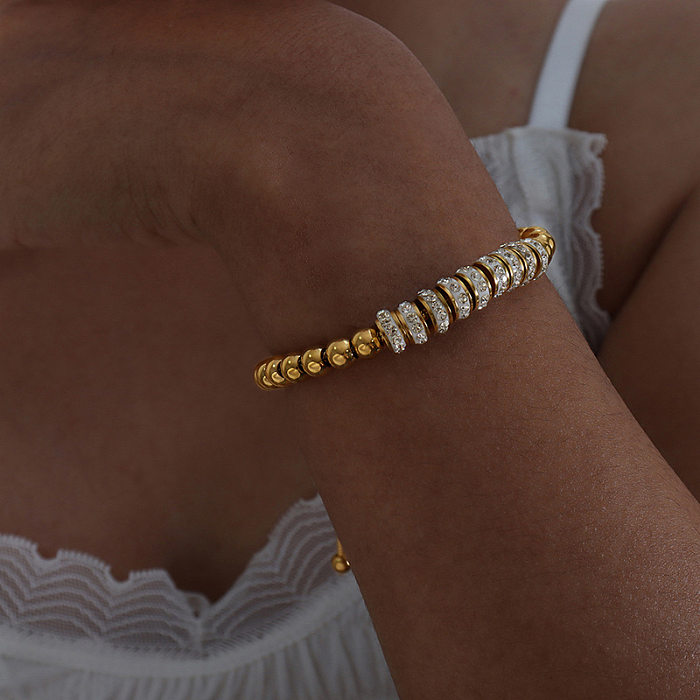 Bracelets de strass incrustés de placage de perles en acier titane bloc de couleur de style simple