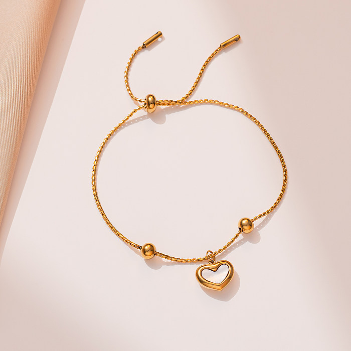 Elegant Simple Style Heart Shape Steel Plating Inlay Shell 18K Gold Plated Bracelets