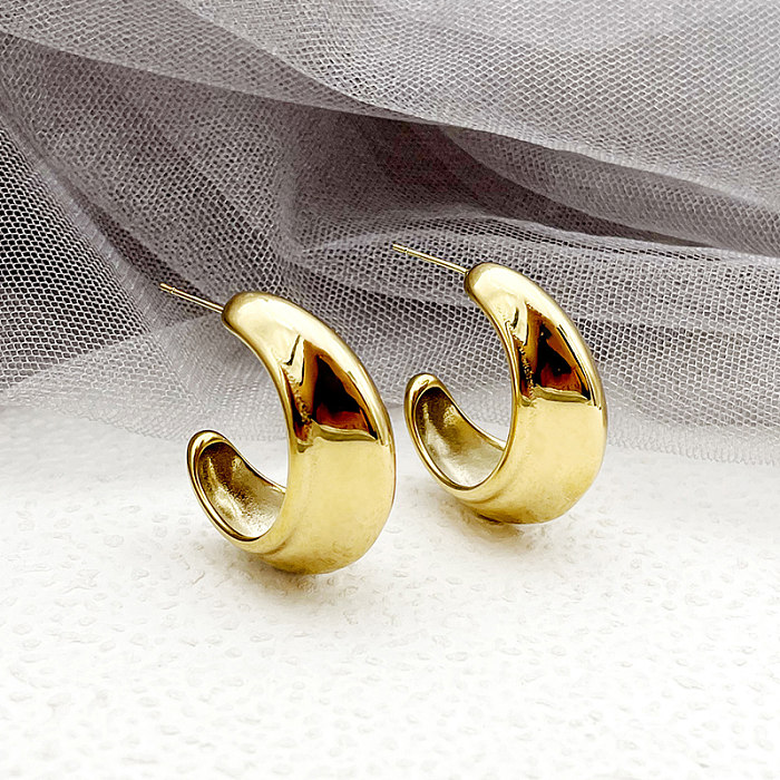1 Pair Casual Simple Style Commute C Shape Plating Stainless Steel  Gold Plated Earrings
