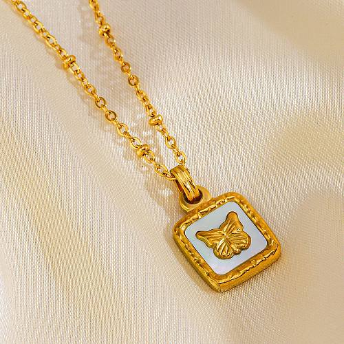 IG Style Casual Butterfly Stainless Steel  Plating Inlay Shell Pendant Necklace
