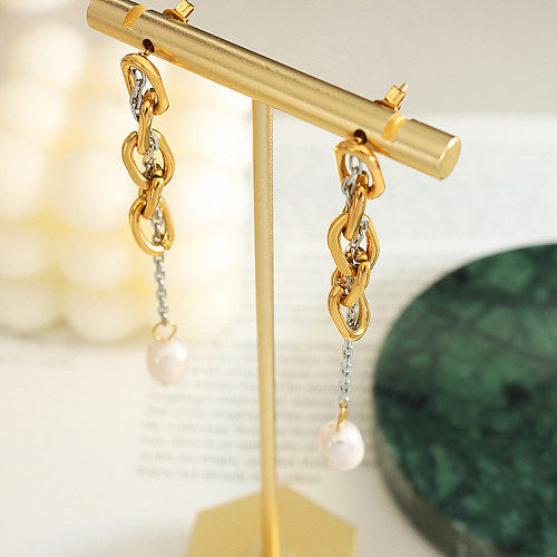 Fashion Solid Color Stainless Steel Drop Earrings Pearl Plating Stainless Steel  Earrings