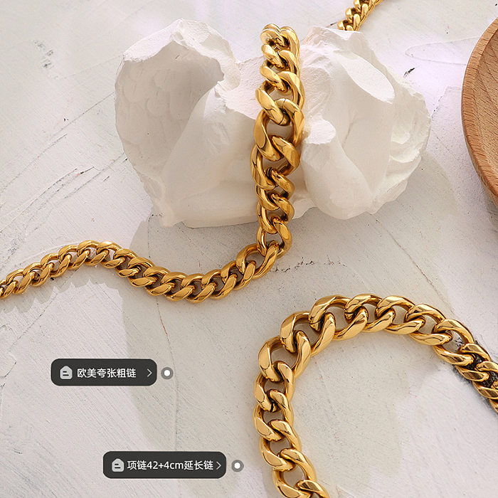 Hip-Hop-Halskette mit übertriebener kubanischer Kette aus Edelstahl und 18 Karat echtem Gold