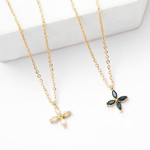 Women'S Fashion Simple Style Four Leaf Clover Stainless Steel Artificial Gemstones Necklace Plating Stainless Steel  Necklaces
