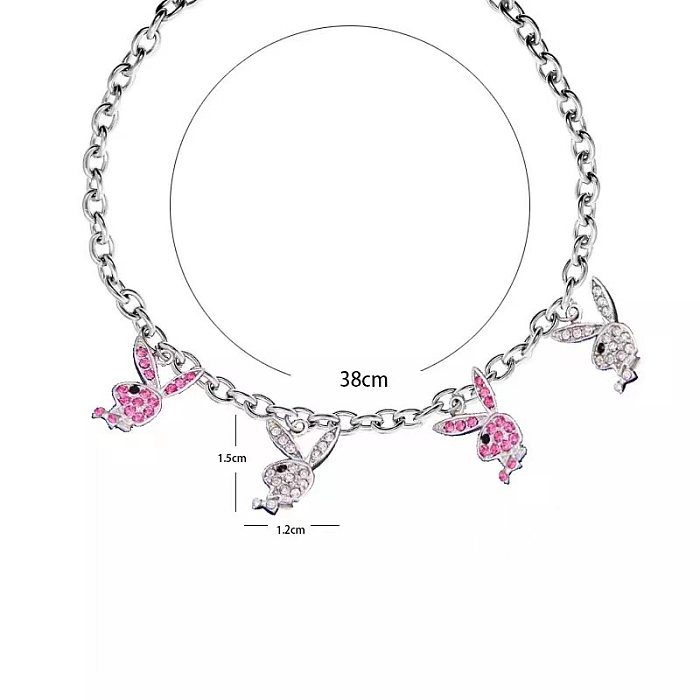 Niedliche Streetwear-Kaninchen-Halskette aus Edelstahl mit Edelstahlbeschichtung und Inlay-Zirkon-Halskette