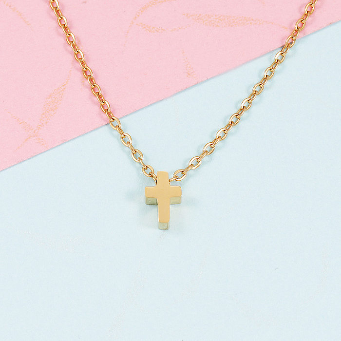 Basic Classic Style Cross Stainless Steel  Gold Plated Silver Plated Pendant Necklace In Bulk