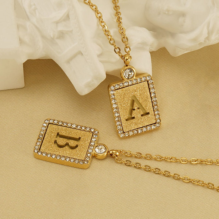 Casual French Style Commute Letter Stainless Steel  Plating Inlay Artificial Diamond 18K Gold Plated Pendant Necklace